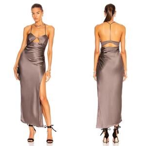 THE SEI Cutout Ruched Silk Smog Gray Midi Dress Size 4